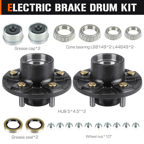 Aeagle 2 Sets 5 on 4.5" Bolt Circle Trailer Hub 5 Lug Idler Hub Kits for 3,500lbs 1-1/16'' to 1-3/8'' Tapered Axle, Replacement for L68149 L44649 Inner & Outer Cone Bearings