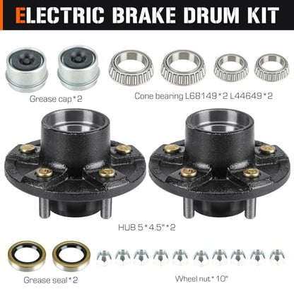 Aeagle 2 Sets 5 on 4.5" Bolt Circle Trailer Hub 5 Lug Idler Hub Kits for 3,500lbs 1-1/16'' to 1-3/8'' Tapered Axle, Replacement for L68149 L44649 Inner & Outer Cone Bearings