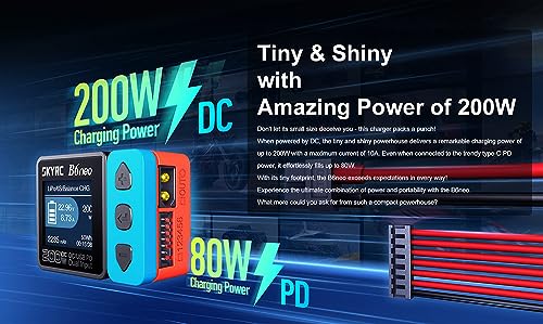 B6 neo B6neo 200W Smart Charger PD 80W for RC Helicopter, Aircraft Li-Polymer/Life/Li-Ion/NiMH/NiCd/Lead Batteries (Mysterious Black)