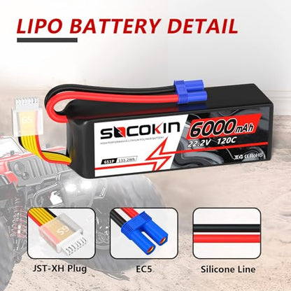 6S 6000mAh Lipo Battery 22.2V 120C RC Battery with EC5 Connector Plug Soft Case Battery for RC Car Airplane Quadcopter Helicopter Truck Boat Hobby