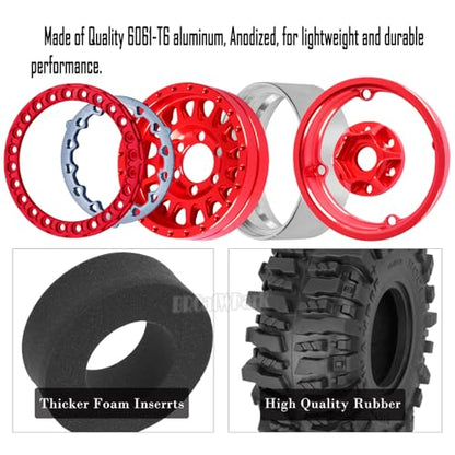 RC 1.9 Beadlock Wheels and Tires for 1/10 TRX4 TRX6 SCX10 SCX10 II 90046 SCX10 III AXI03007 SCX10 Pro Gen7/8 D90 VS4-10 MST CFX RC Crawler Car,4PCS Beadlock Rims 1.9 Wheel Tires,Red - color: Red - (1.9 Beadlock Wheels)