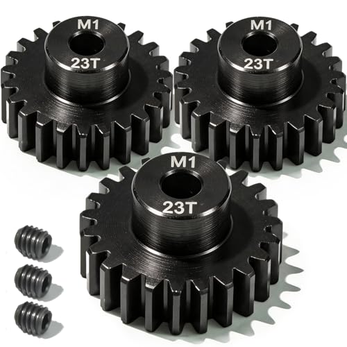 M1 Gear 23T 5mm Bore 3-Pack – High-Precision Hardened Steel Motor Pinion Gear for 1/8 1/10 RC Crawler, Monster Truck, Short Course Truck & Boat (Compatible with Traxxas Axial, FMS, HSP Redcat Losi) - style: M1 3Pcs 23T