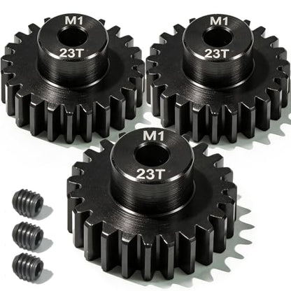 M1 Gear 23T 5mm Bore 3-Pack – High-Precision Hardened Steel Motor Pinion Gear for 1/8 1/10 RC Crawler, Monster Truck, Short Course Truck & Boat (Compatible with Traxxas Axial, FMS, HSP Redcat Losi) - style: M1 3Pcs 23T