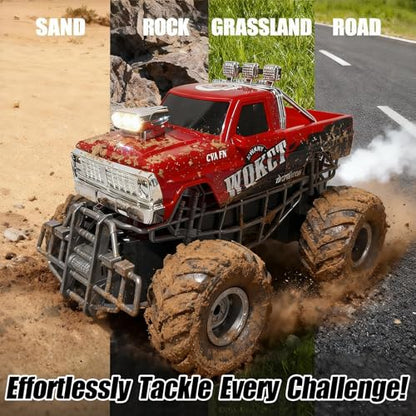 Highspeed Entry Level red rc Monster Truck with Light Spray 2.4GHz Upright 360 Rotate 4WD Monster Trucks rc Cars, 20+ KM/H Monster Trucks 70min (Max) Runtime,Back-to-School Season Toddler Toy 8-12 - color: Bigfoot-red
