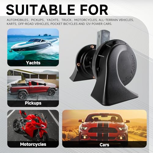 FARBIN Horns Auto Horn 12V Car Horn Loud Dual-Tone Waterproof Electric Horn | Black classic design, waterproof, 12V 130dB loud, universal for any 12V vehicles - style: 12V Black car horn