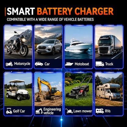 KONNWEI 12V/24V Battery Charger,Smart Trickle Charger Maintainer LiFePO4 | 5A/10A Car Battery Charger for LiFePO4 Lead Acid AGM GEL,Battery Desulfator with Pulse Repair for Cars RVs Boats Lawn Mower