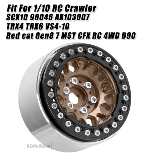 RC 1.9" Beadlock Wheels Rims for 1/10 SCX10 90046 AX103007 TRX4 TRX6 D90 VS4-10 MST CFX Gen8 Gen7 RC Crawler,Alloy Aluminium 1.9 rc Wheel Rim w/Rings,Brown w/Black - color: Brown(4pcs)