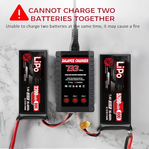 2S-3S LiPo Battery Charger, RC Balance Charger AC 7.4-11.1V Upgrade Version Compact RC Car Charger for XHR Plug Battery