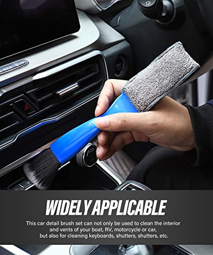 Universal 2 in 1 Duster for Car Clean,Car Bursh Tool,Double Head Brush,Auto Interior Detailing Brush,Soft Car Interior Detailing Brush Dust Brush (Blue) - color: Blue
