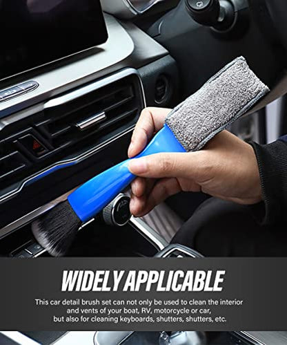 Universal 2 in 1 Duster for Car Clean,Car Bursh Tool,Double Head Brush,Auto Interior Detailing Brush,Soft Car Interior Detailing Brush Dust Brush (Blue) - color: Blue