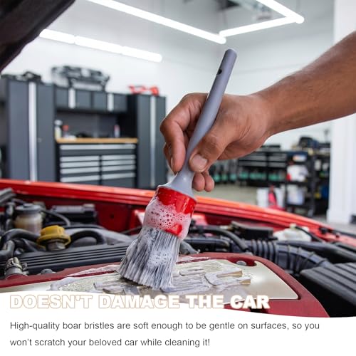 3 PCS Car Detailing Brush, Scratch-Free Boar Hair Cleaning Tool Auto Detail Brushes, Universal Vehicle Interior Cleaner Soft Bristles for Cleaning Wheels Engine Air Vents - color: 3 PCS