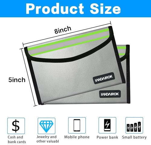 5"x8" Silver Small Fireproof Bag Money Bag Home Office Travel Safe Storage Pouch for Document Cash Valuables Jewelry Mobile power supply Power bank Lipo Battery (20 * 13cm) - size: 20*13cm Silver