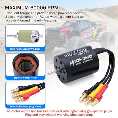 SurpassHobby 2430 5800KV Brushless Motor High Speed Waterproof Shaft 2mm Motor and for 1/16 1/18 Remote Control Cars Trucks Off-Road Vehicle - size: 5800kv, style: 2430 Motor