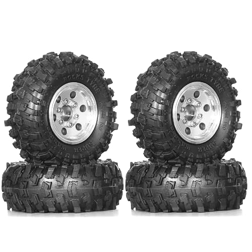 REDSPIDER 1.0 Beadlock Wheels and Tires（4pcs）1.0 Crawler Tires 51*20mm 1.0 Wheel color and style are optional 1/18 1/24 RC Crawler Tires for SCX24 TRX4M FMS FCX24 FCX18 AX24 ﻿ (Silvery（circular hole）) - color: Silvery（circular Hole）