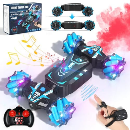 Axirata Remote Control Car Hand Controlled Gesture Sensing RC Stunt Car | RC Twist Car with Spray & Lights & Music for Kids 6-13 Year Old 4WD 2.4GHz Off-Road 360° Rotation Toy Car Gift for Boys Girls
