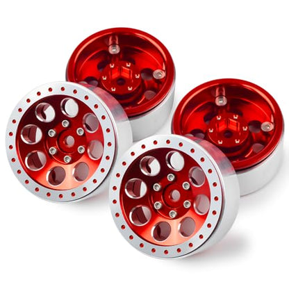1.3 Beadlock Wheel Rims for SCX24 TRX4M Upgrade 1/24 1/18 RC Crawler Car (Red) - color: Red