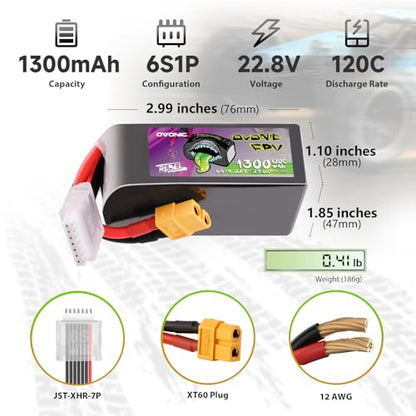 OVONIC 6S 1300mAh 120C 22.8V LiHV Battery for 1/10 Rock Crawler with XT60 Plug