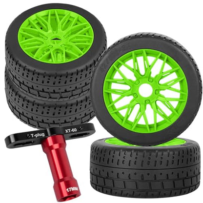 RC Tires Highway Tires for 1/8 Typhon 6s BLX,1/7 Infraction 6S BLX,Limitless RC Car,RC Wheels Set/Highway Wheel,Plastic Wheels,Green - color: Green- (Wheel Tires)