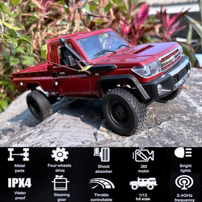 WPLDEWAN MN82 RC Crawler 1/12 Scale Remote Control Truck Off Road RC Rock Crawler 4x4 Toyota Land Cruiser All Terrain Car 280 Motor Proportional Throttle Steering RTR Hobby Toy Adult