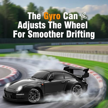 RC Drift Car Pro Upgraded with Gyro, 1:24 Full Proportional Remote Control Car, 25KM/H 4WD High Speed RC Cars with Lights, Extra Racing Tires, Vehicle for Adults Kids Boys Girls, Black - color: Black