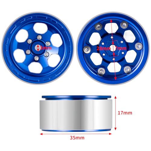 1.3inch beadlock Wheels RC Aluminium Rims for 1/18th TRX4M 1/24th Axial SCX24 RC Crawler Car Upgrade Parts (Blue) - color: Blue