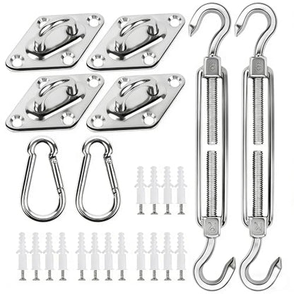 YOFIT 40 Pcs Shade Sail Hardware Kit, 6 Inch Outdoor Sun Sail Accessories, 304 Stainless Steel Turnbuckles & Brackets for Triangle/Rectangle Sails, Patio Canopy Installation Hardware Set Waterproof - size: 6 inch 40 pcs