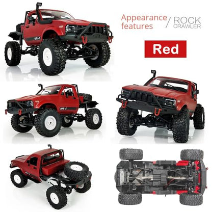 GoolRC RC Truck, WPL C14 RC Crawler 1/16 Scale Remote Control Car, 4WD All Terrain Off Road Semi Truck, 2.4GHz RC Climbing Car with LED Lights and 2 Batteries for Adults (Red) - color: Red