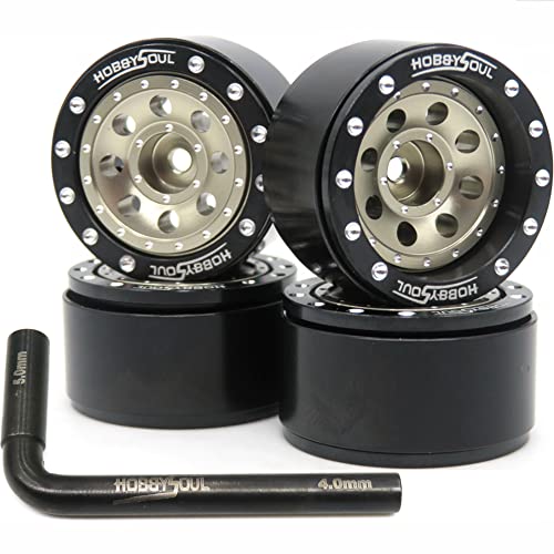 Adjustable Offset 1.0 Beadlock Wheels, Heavy 1.0 RC Wheels Weight 21g/Rim for 1/18 Traxxas TRX4M & 1/24 Axial SCX24 90081 Crawler, (4-Pack) - color: Black & Champagne