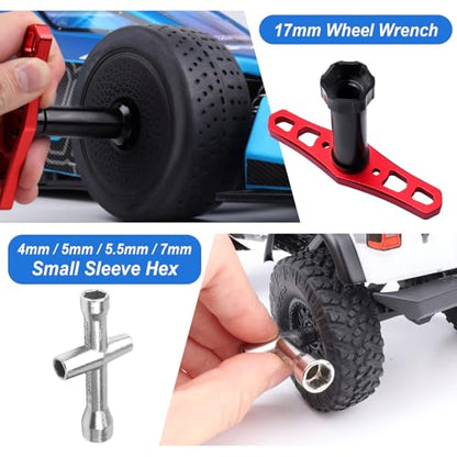 RC Screw Tray RC Repair Tool Kit Screws Hardware Fastener Tray, 17mm Hex Wheel Wrench Small Cross Hex Wrench for 1/8 1/10 1/12 1/16 1/18 1/24 Scale RC Cars Truck Crawler