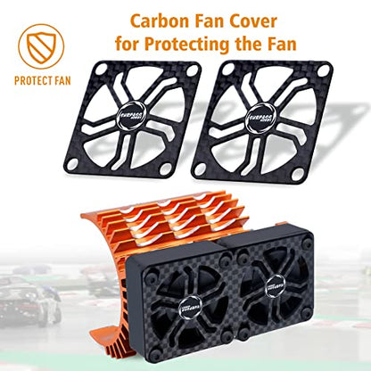 RC Cooling Fans 16000RPM,40mm Dual Car Motor Cooling Fans with Metal Heatsink for 1/5 1/6 Scale RC Car Truck Diameter 55-58mm Motor (Orange) - style: Orange