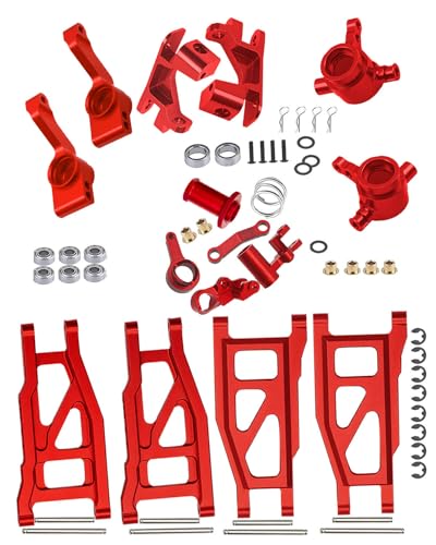 Upgrades Part for 1/10 Slash/Rustler/Stampede/Hoss 4x4 VXL 4wd,Alloy Caster Block,Steering Blocks,Rear Stub Axle Carriers,Steering Bellcranks,Suspension Arm,Red (More Durable Arm) - color: Red-upgrades Part