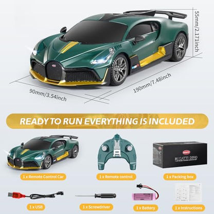 MIEBELY Licensed Bugatti Divo 1:24 Model RC Race Car for Kids Adults | Officially licensed;2.4GHz control; LED headlights;3.7V battery;sturdy ABS;indoor/outdoor play;gift for boys & collectors - style: Bugatti Divo