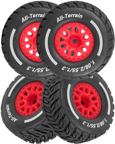 RC Wheels for 1/14 Mini Mojave GROM RC Car,RC Tires Beadlock Wheels Hub Rim Tires Wheels and Plastic Wheel hub Red(4PCS) - color: Red/for Mini Mojave Grom