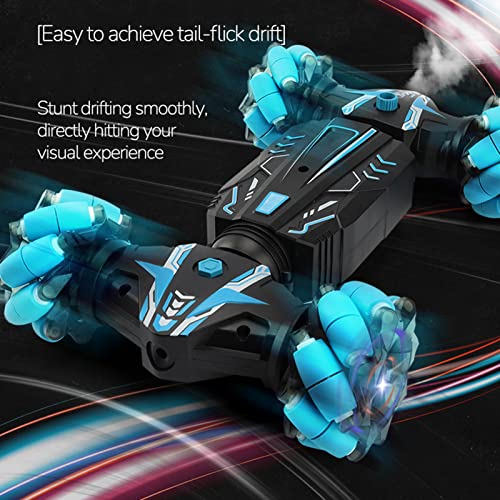 GoolRC Gesture Sensing RC Stunt Car with Light & Music, 4WD 2.4GHz Remote Control Car, Hand Controlled RC Cars with Double Sided 360?Rotating and Cool Spray (Blue)