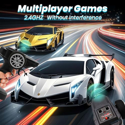 Remote Control Car 1:24 Licensed Lamborghini 2.4G RC Drift Car,white | rc car with LED Lights 2.4GHz 4WD 15KM/H Fast Speed Control Rechargeable Battery 800mah Birthday for Kids Boys 8-12 - color: White