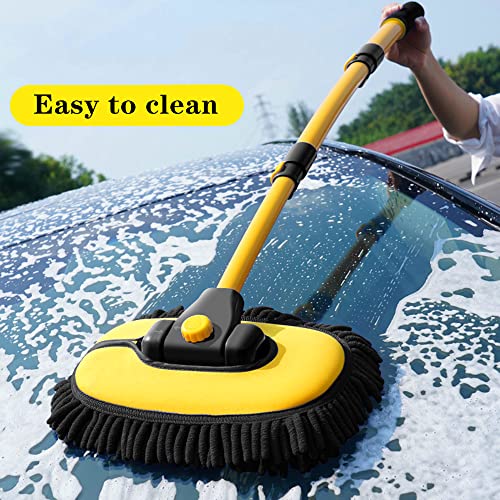 BMLEI Car Wash Brush with Long Handle, Chenille Microfiber Car Wash Kit | 15°Curved, Car Cleaning Brush with Extension Pole, Scratch-free,Exterior Car Wash Mop for Washing Roof Truck SUV Boat - color: 5pcs Yellow Mop Washing Set