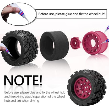 OGRC Wheels and Tires 12mm/14mm Hex RC Truck Tires with Foam Inserts for 1/10 Scale Arrma Granite Axial Losi Redcat Rc4wd RC Monster Truck Buggy (Red) - color: Red