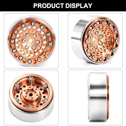 1.3" Beadlock Wheels and Tires for SCX24 TRX4M RC Crawler (Bronze) | CNC Aluminum Beadlock Wheels, Ultra-Soft Sticky Rubber Tires, Built-in Foam Inserts, 70*28mm - color: Bronze 370 F