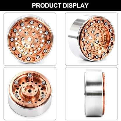 1.3" Beadlock Wheels and Tires for SCX24 TRX4M RC Crawler (Bronze) | CNC Aluminum Beadlock Wheels, Ultra-Soft Sticky Rubber Tires, Built-in Foam Inserts, 70*28mm - color: Bronze 370 F