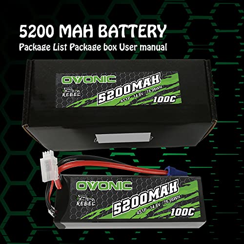 OVONIC 100C 4S 5200mAh 14.8V Lipo Battery with EC5 Connector 2pcs