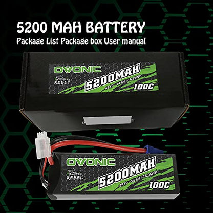 OVONIC 100C 4S 5200mAh 14.8V Lipo Battery with EC5 Connector 2pcs