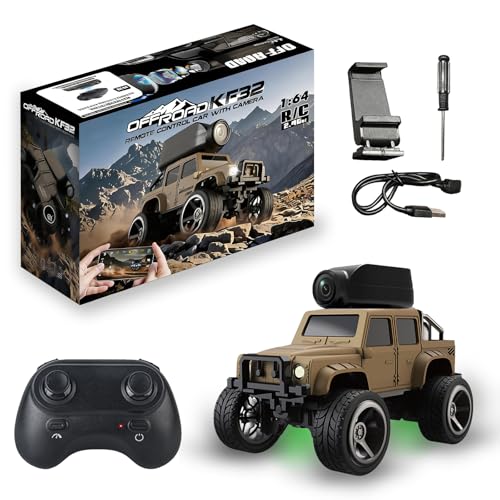 1:64 Alloy Mini RC Crawler with Camera, WiFi APP 2.4GHz (Yellow) | Alloy Body, 480P Camera & LED Lights. Dual Control: Phone APP or Remote. Gravity Sensing, Auto Demo & Cruise for Hobbyists - color: Yellow