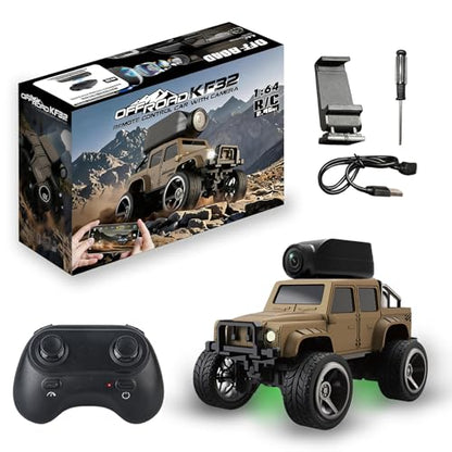 1:64 Alloy Mini RC Crawler with Camera, WiFi APP 2.4GHz (Yellow) | Alloy Body, 480P Camera & LED Lights. Dual Control: Phone APP or Remote. Gravity Sensing, Auto Demo & Cruise for Hobbyists - color: Yellow
