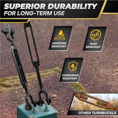 1200 LBS 3/8”x11.4” Jaw and Jaw Turnbuckles for Cable Wire Tensioner (2PCS) | Ultra Durable Steel Weather Resistant, Durable Black Turnbuckle for Wire Rope Tension, Shade Sail Hardware, Sun Shade Tent - style: 2Pcs 3/8”x11.4”