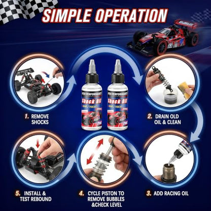 2 Bottles Racing Silicone Shock Oil 50WT 710CST | RC Car Shock Oil for Lubricating R/C Radio Controlled Cars and All Types of Vehicles, RC Shock Oil, Does Not Evaporate - style: 50WT 710CST