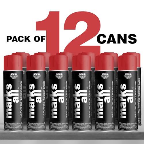 Fox Valley 18oz Marks All Solvent-Based Marking Paint Spray, 12-Pack Red APWA – Long-Lasting, Weather-Resistant Spray Paint for Wet or Dry Surfaces Like Metal, Grass, Concrete, Wood, & More - color: Red APWA