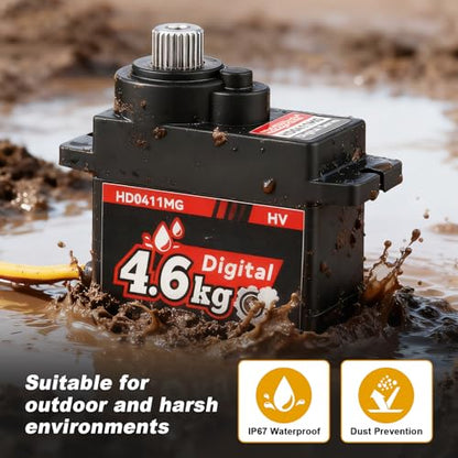 HobbyPark Pack of 4 Waterproof 12g Micro Servo Metal Gear Arduino Servo 4.6kg High Torque Digital Mini Servos for 1/24 RC Crawler Car RC Airplane RC Boat RC Robotics 5.0v-8.4v High Volts