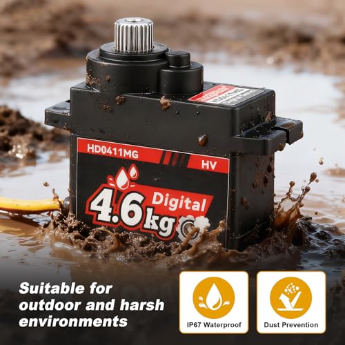 HobbyPark Waterproof Micro Servo Motor Metal Gear 4.6kg High Torque Mini Servo for FCX24 Axial SCX24 AX24 1/24 RC Crawler Car Upgraded Servos with JR to 1.25mm JST-MX ZH1.25 Plug Adaper Wire