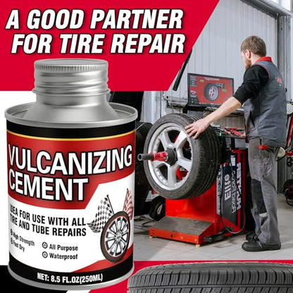 Chemical Vulcanizing Cement, Waterproof Tire Repair Glue 8.5 FL.Oz, Fast Drying Rubber Adhesive with Brush Top, Clear and Durable, Ideal for Car, Motorcycle, Bike