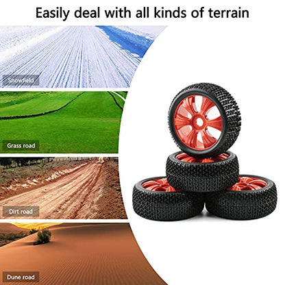 1/8 Buggy Tires and Wheels 17mm Hex with Adapters - 114mm OD Off-Road RC Tires Compatible with Arrma Typhon, Traxxas, Redcat, HSP - Includes Nuts & Wrench (Red) - color: Red 6 Spokes